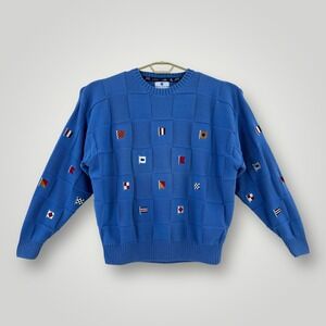 English Sports‎ Shop Sweater Mens 2XL Blue Nautical Flag Cotton Knit Pullover